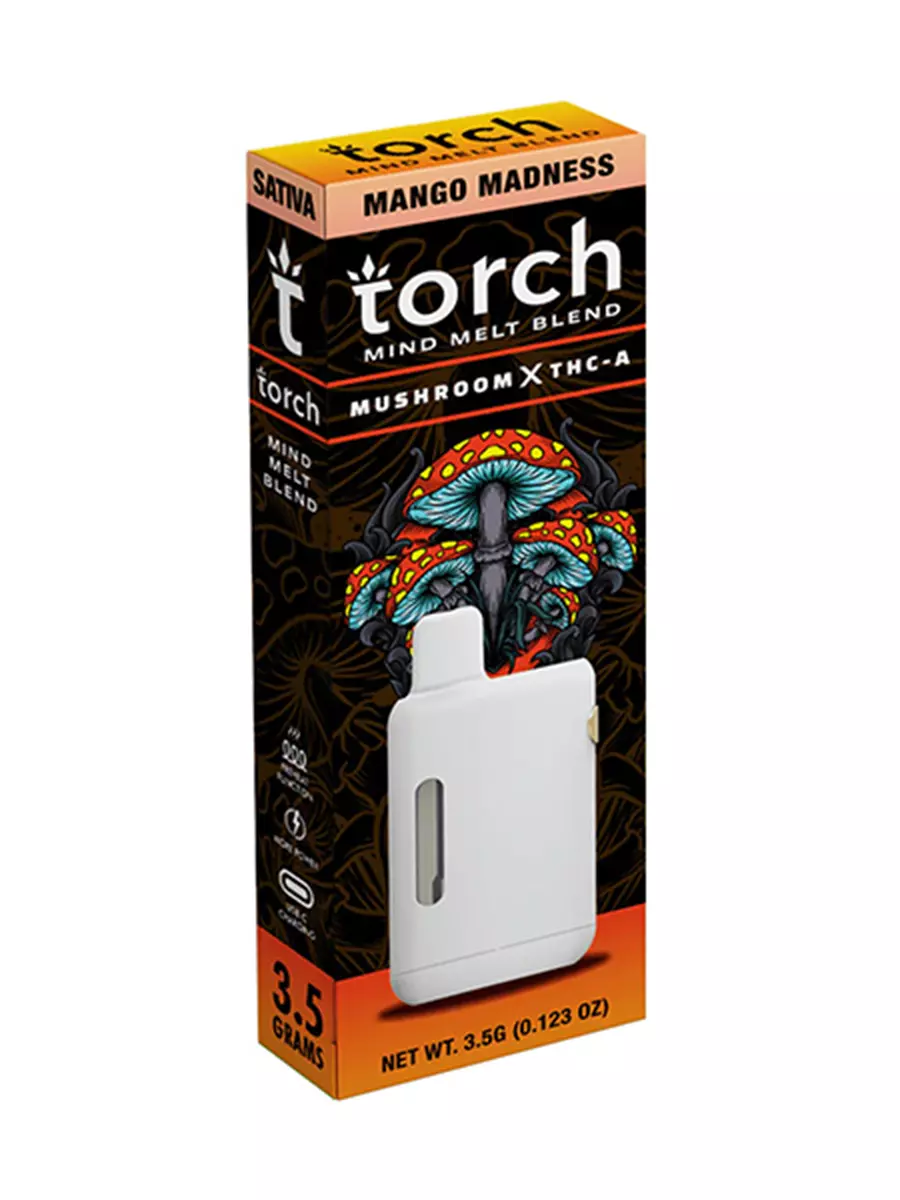 Mango Madness Torch Mind Melt Mushroom x THC-A Blend Vape 3.5G Mango Madness Torch Mind Melt Mushroom x THC-A Blend Vape 3.5G